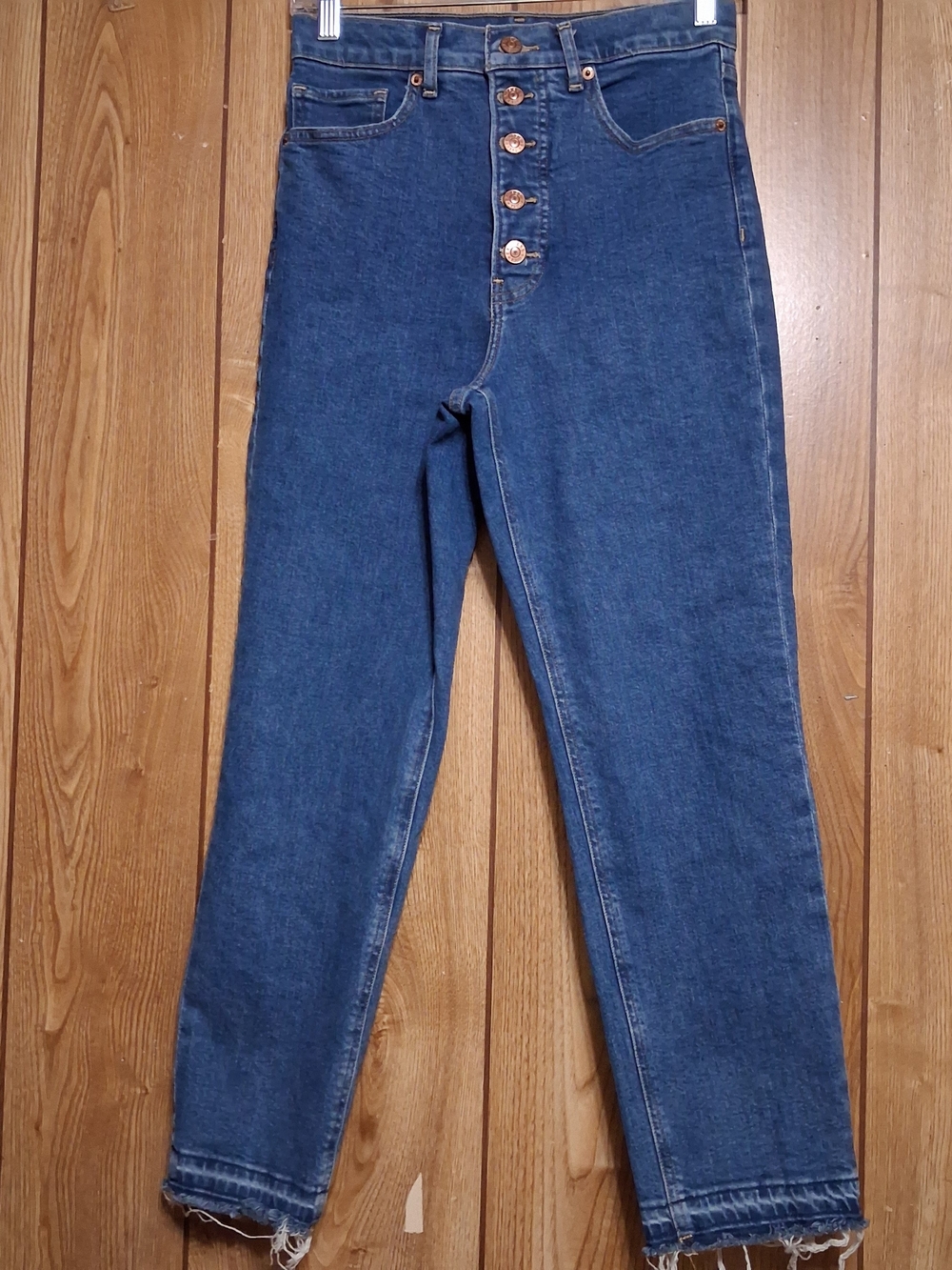 Jeans Straight Leg Size 4R Super High Rise Button Fly Raw Hem Crop School